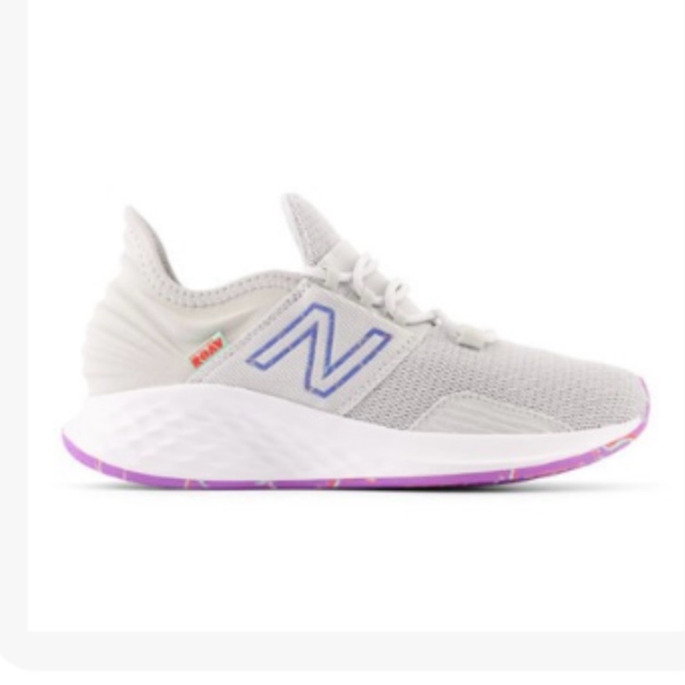 New Balance Women's Light Gray Running Sneakers with Purple Sole